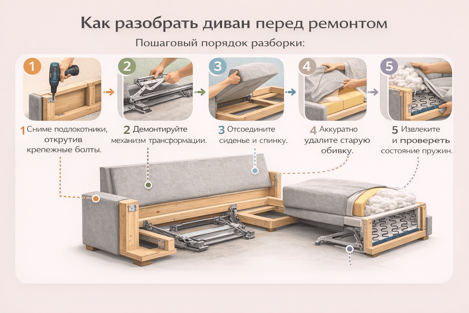 Как разобрать диван